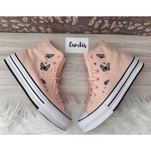 Converse CTAS HI Soft Peach/White Size Kids 5.5 butterflies Casual Shoes A07355C - Picture 6 of 11